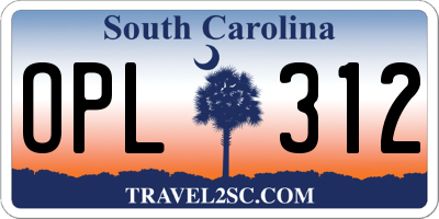 SC license plate OPL312