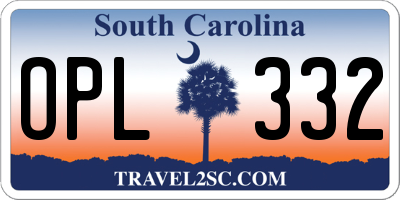 SC license plate OPL332