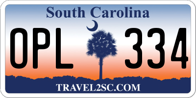 SC license plate OPL334