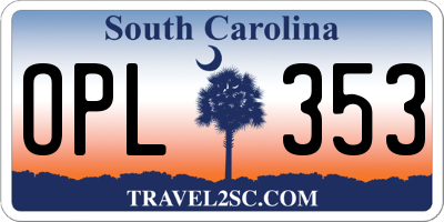 SC license plate OPL353