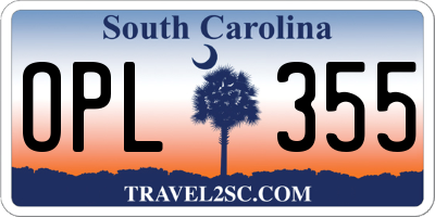SC license plate OPL355