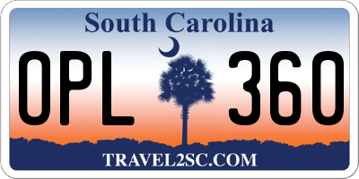 SC license plate OPL360