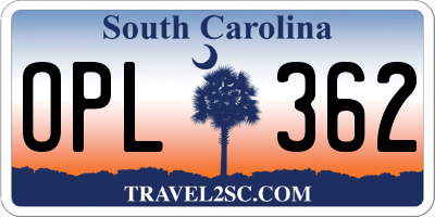 SC license plate OPL362