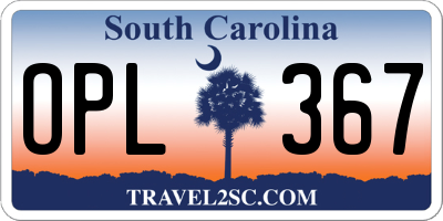 SC license plate OPL367