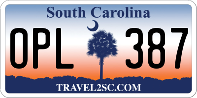 SC license plate OPL387