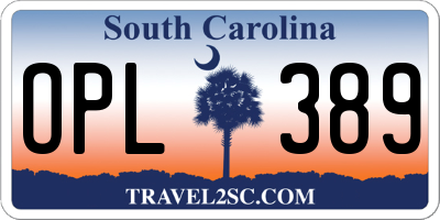 SC license plate OPL389