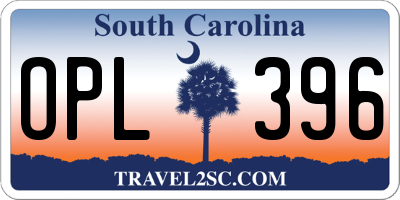 SC license plate OPL396