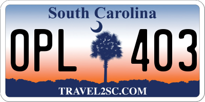 SC license plate OPL403