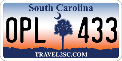 SC license plate OPL433