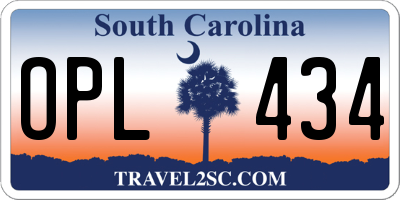 SC license plate OPL434