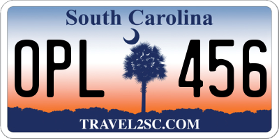 SC license plate OPL456