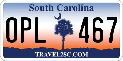 SC license plate OPL467