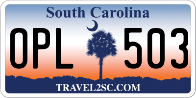 SC license plate OPL503