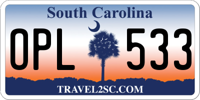 SC license plate OPL533