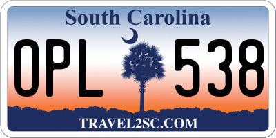 SC license plate OPL538