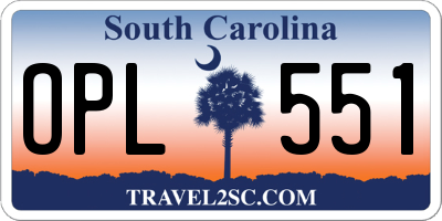 SC license plate OPL551