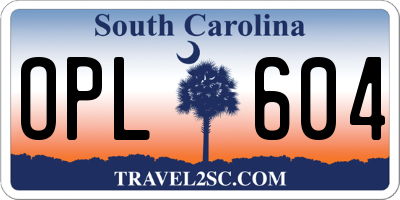 SC license plate OPL604