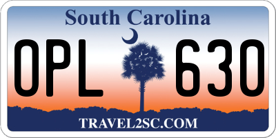 SC license plate OPL630