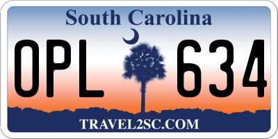 SC license plate OPL634
