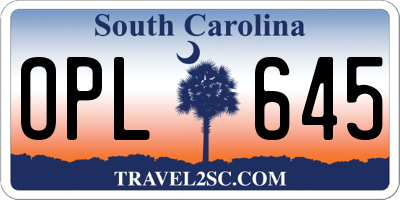 SC license plate OPL645