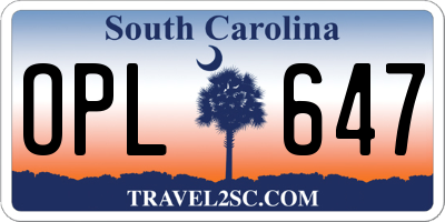SC license plate OPL647