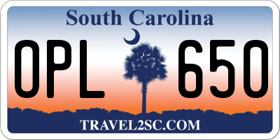 SC license plate OPL650