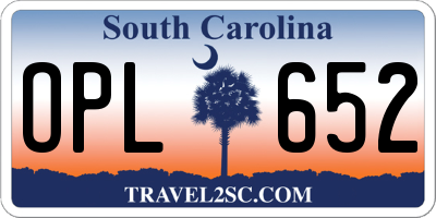 SC license plate OPL652