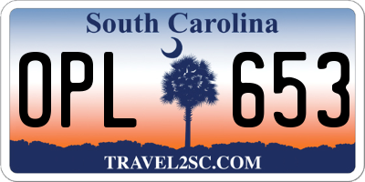 SC license plate OPL653