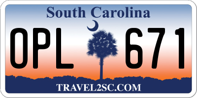 SC license plate OPL671