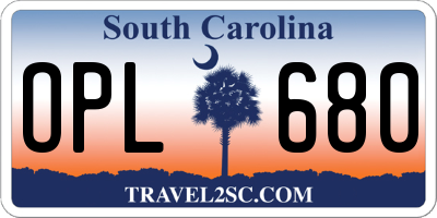 SC license plate OPL680