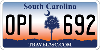SC license plate OPL692