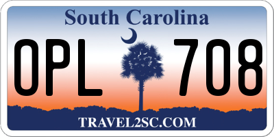 SC license plate OPL708