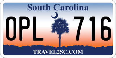 SC license plate OPL716
