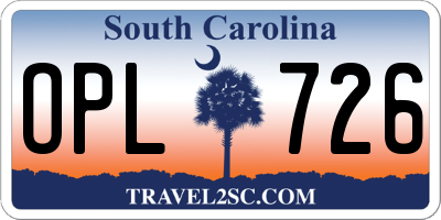 SC license plate OPL726