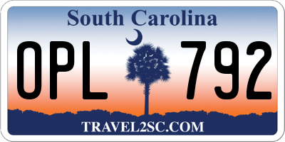 SC license plate OPL792