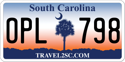 SC license plate OPL798