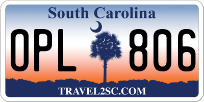 SC license plate OPL806