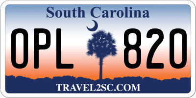 SC license plate OPL820