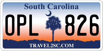 SC license plate OPL826