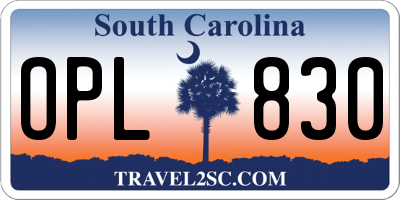 SC license plate OPL830