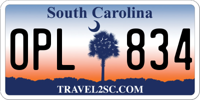 SC license plate OPL834