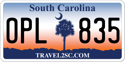 SC license plate OPL835