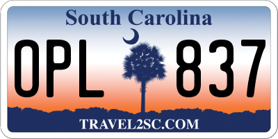SC license plate OPL837