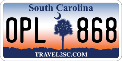 SC license plate OPL868