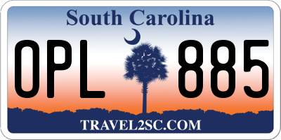 SC license plate OPL885