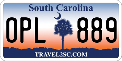 SC license plate OPL889