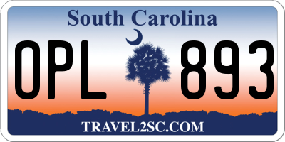 SC license plate OPL893