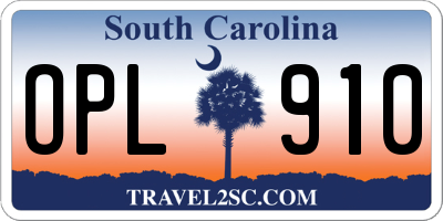 SC license plate OPL910
