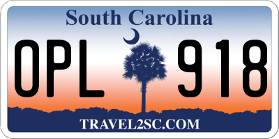 SC license plate OPL918
