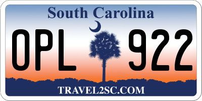 SC license plate OPL922